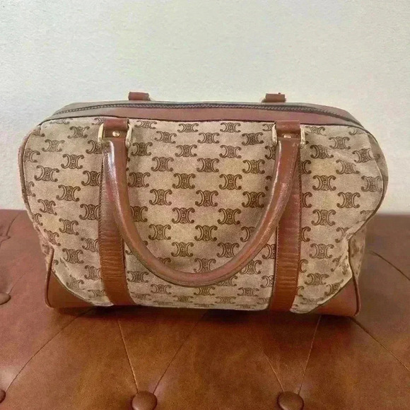 Authentic CELINE Blason pattern Suede Handbag Bostonbag Beige Vintage w/COA - Picture 6 of 14